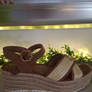 Women’s Brown Espadrille Platform Sandals - Casual Summer Wedges